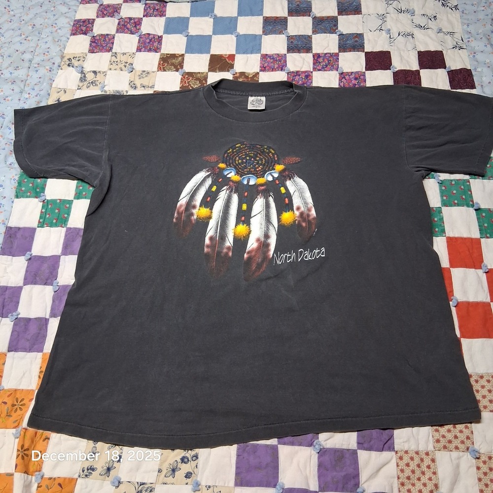 VTG North Dakota Native Eagle Feather Dream Catcher Shirt Sz XL Single Stitch‎